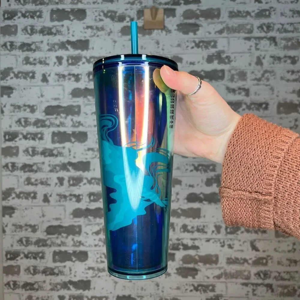 Starbucks | blue travel cup with lid and straw